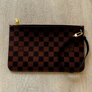 Louis Vuitton Damier Ebene Neverfull Wristlet Cherry Red Interior